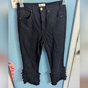 Mcgure Black Cropped Jeans with Fringe